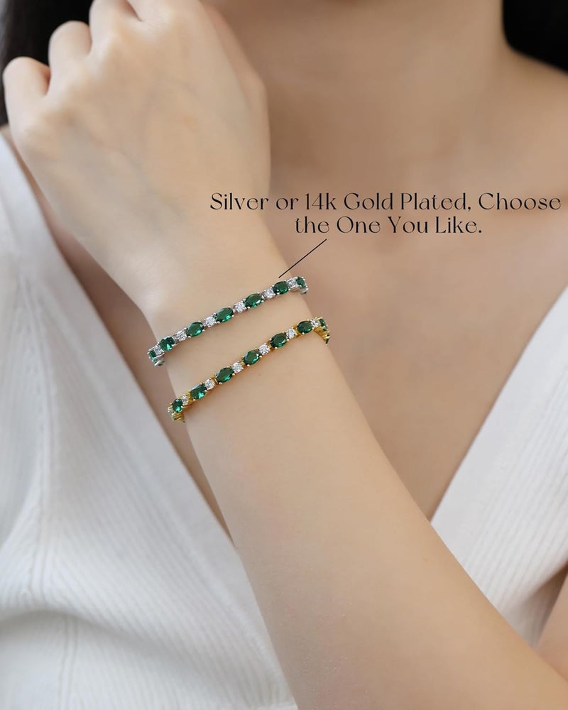 Fancime 14K Gold Plated Birthstone Bracelets 4mm Sterling Silver Tennis Bracelets Gold Bracelets Birthday Jewelry Gifts for Women 7" - Image 2